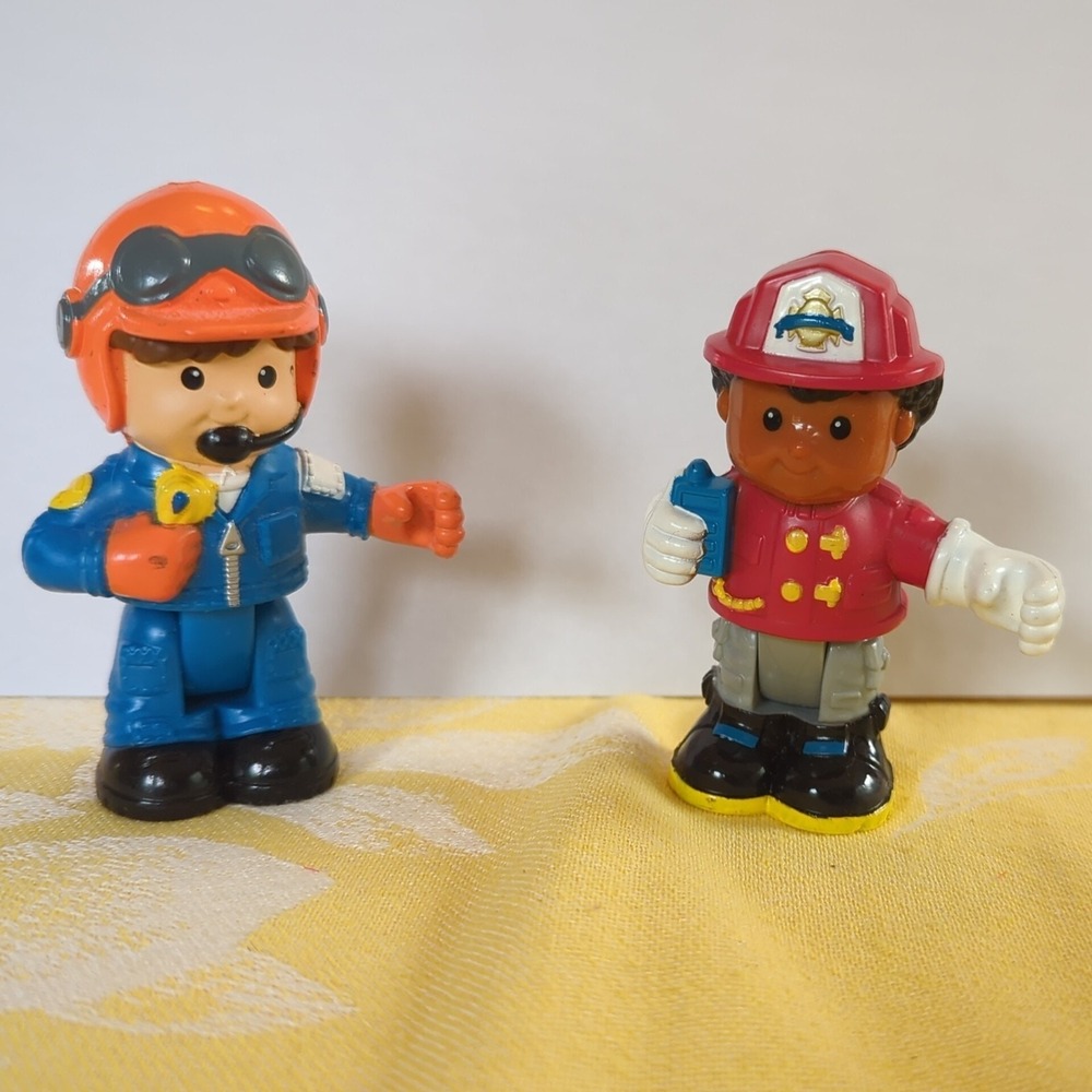 Fisher Price Little People 2 Bendable Figures Race Car Mechanic and Fireman